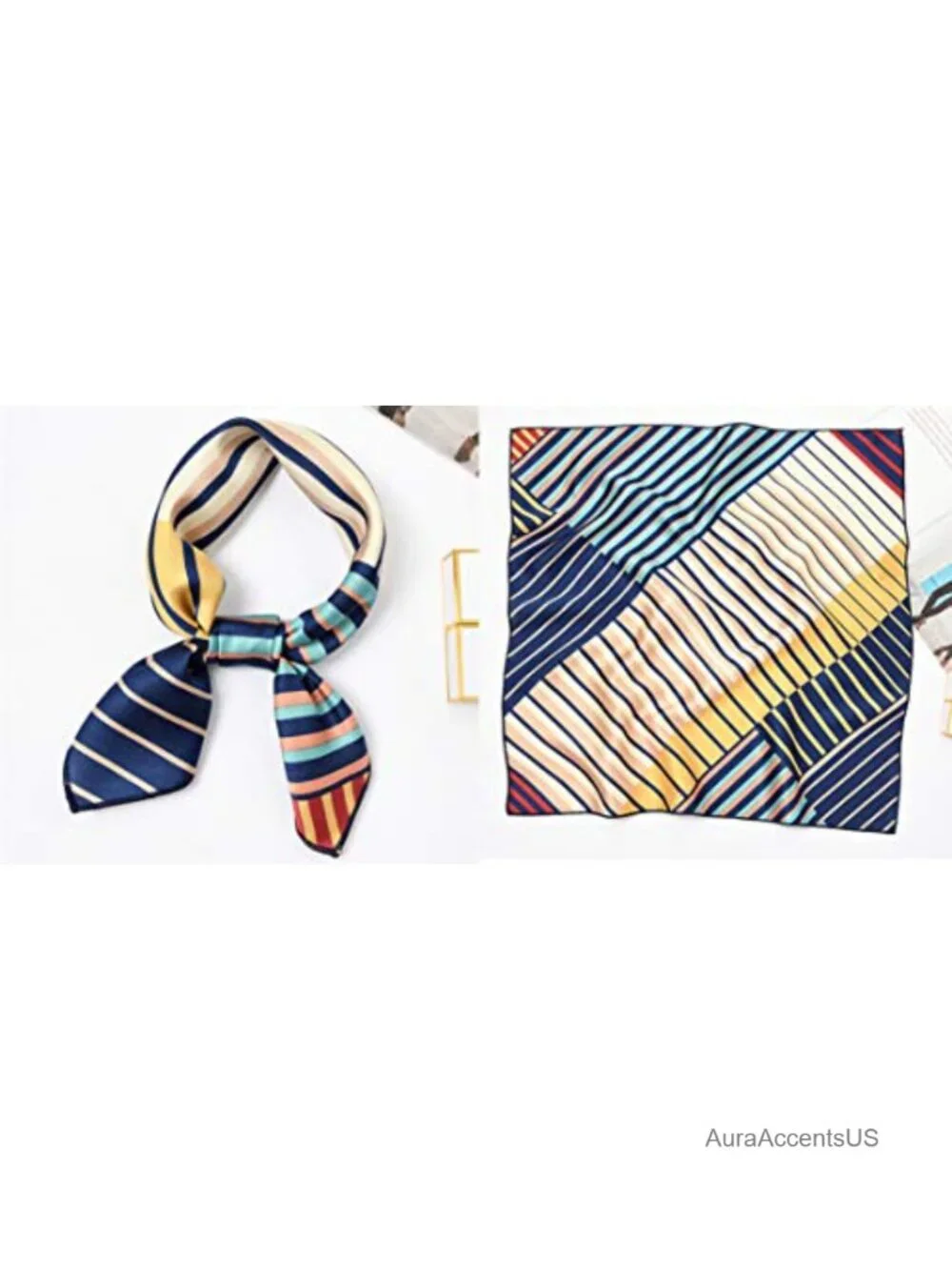 4 PCS 50s Satin Neck Scarf Set Multicolor Floral Striped Small Square